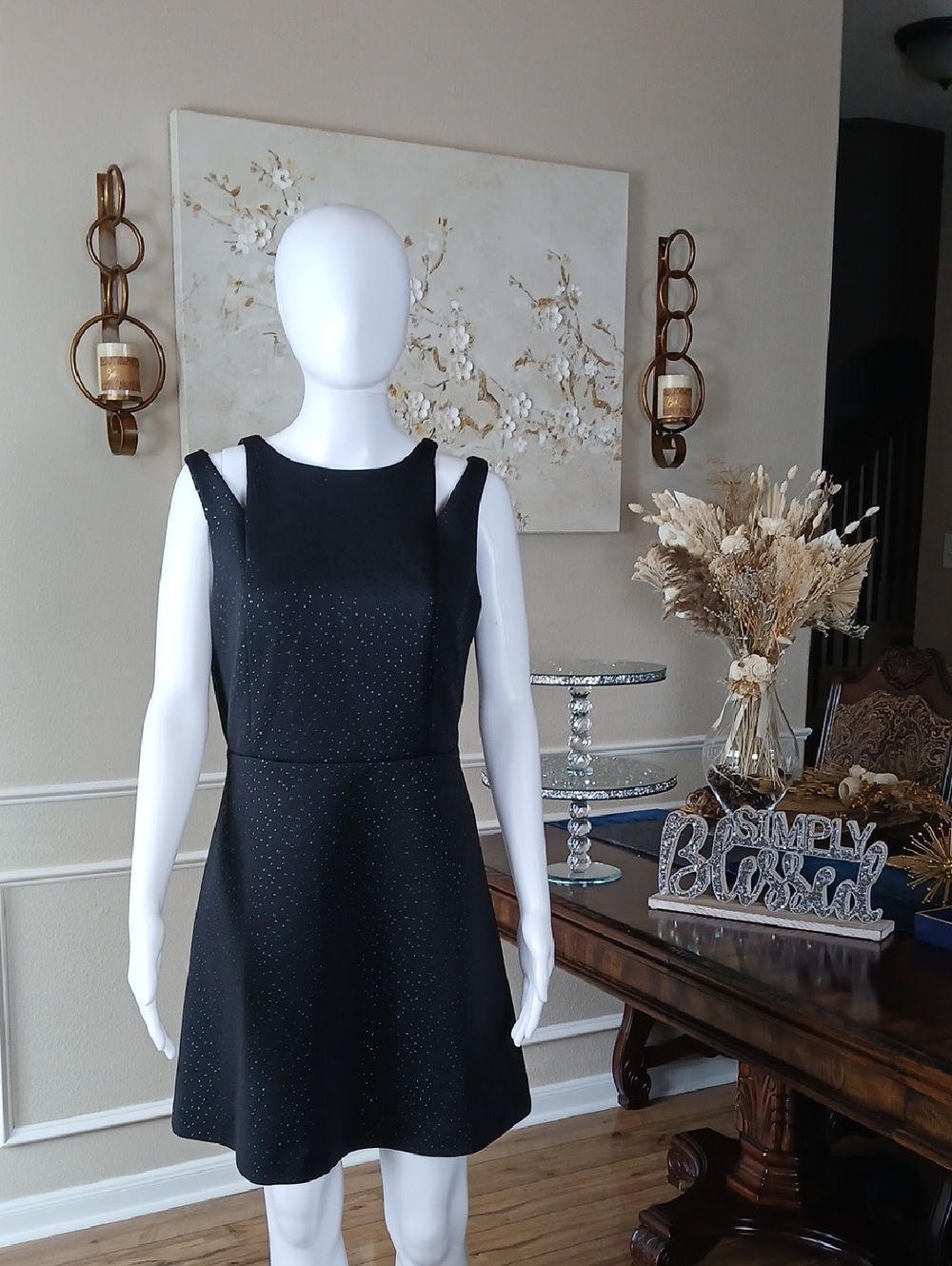 Women's Black Studded Sleeveless A-line Mini Dress By Kensie Medium